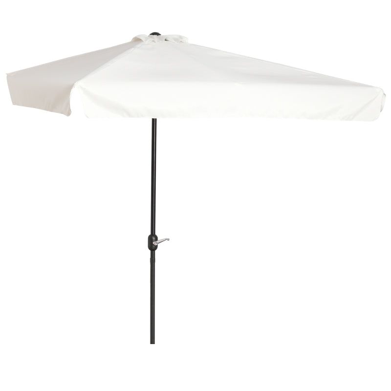 Outsunny 2.3m Half Parasol Semi Round Umbrella Patio Metal Frame Crank Handle for Balcony-- NO BASE INCLUDED, Cream White