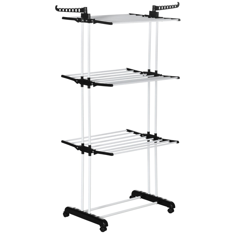 HOMCOM Foldable Clothes Drying Rack, 4-Tier Steel Garment Laundry Rack with Castors for Indoor and Outdoor Use, Black