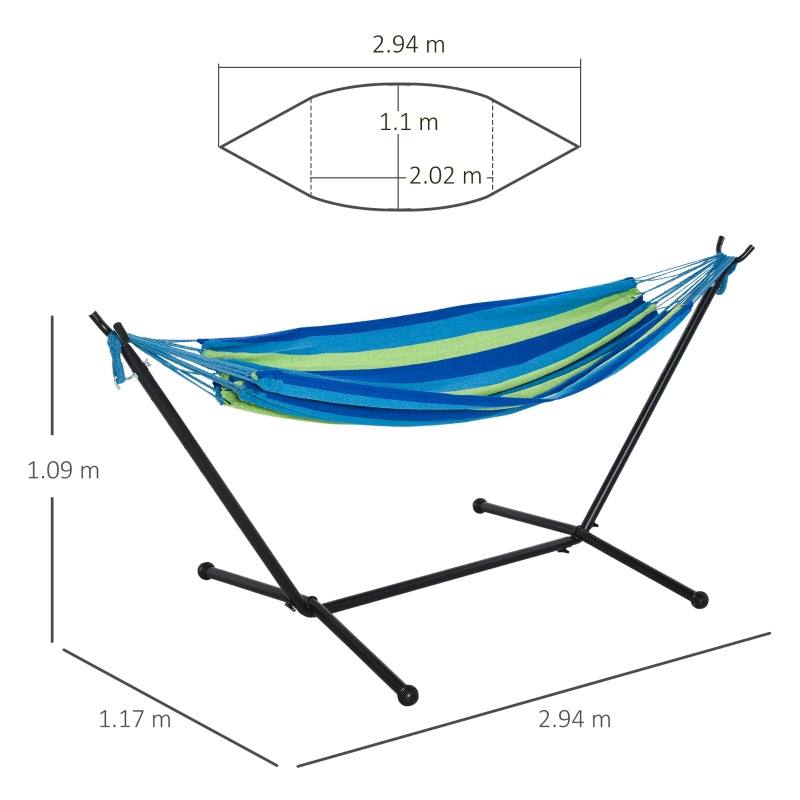 Outsunny 294 x 117cm Hammock with Stand Camping Hammock with Portable Carrying Bag, Adjustable Height, 120kg Load Capacity, Green Stripe