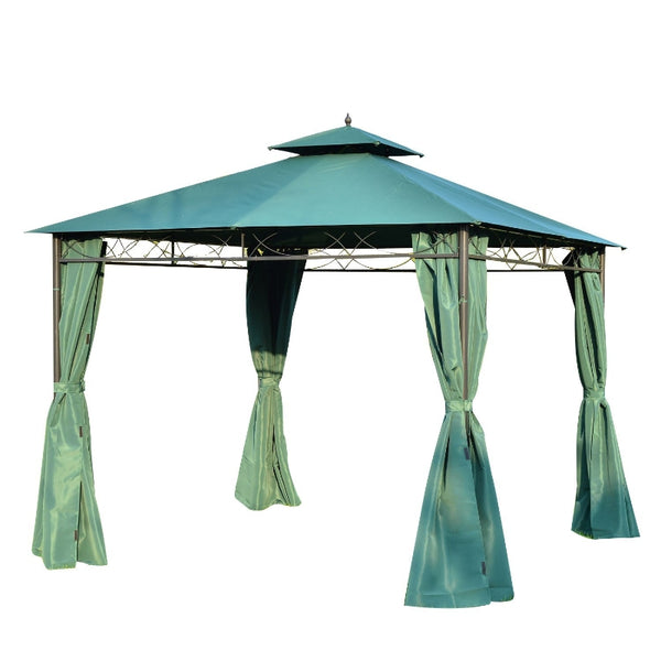 Outsunny 3(m) x 3(m) Metal Garden Gazebo Marquee Party Tent Patio Canopy Pavilion + Sidewalls - Green