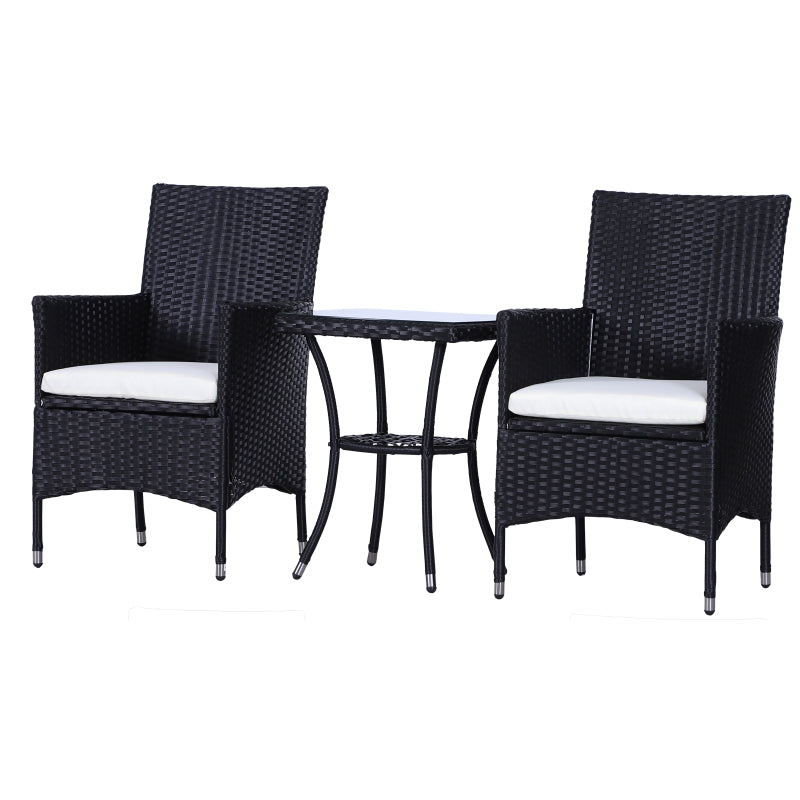 Outsunny Garden Outdoor Rattan Furniture Bistro Set 3 PCs Patio Weave Companion Chair Table Set Conservatory (Black)