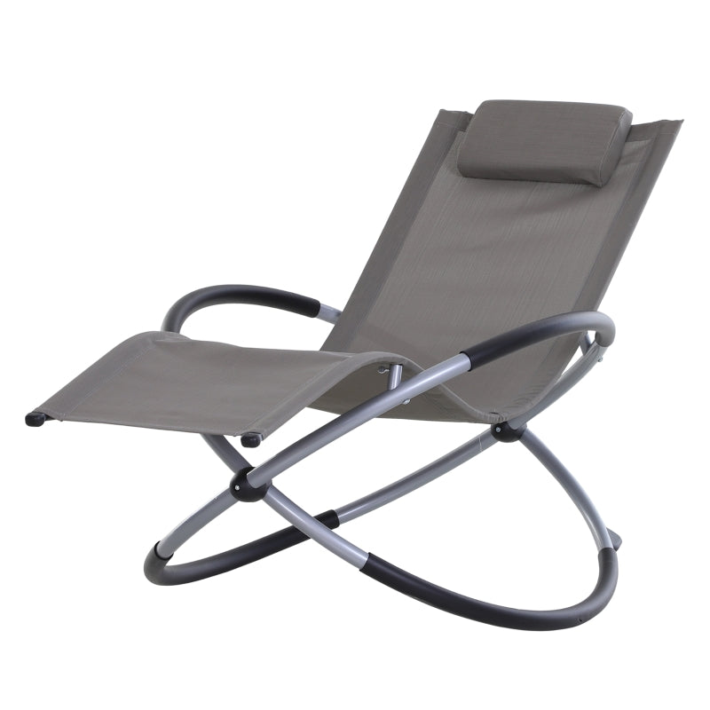 Outsunny Outdoor Orbital Lounger Zero Gravity Patio Chaise Foldable Rocking Chair w/ Pillow Grey