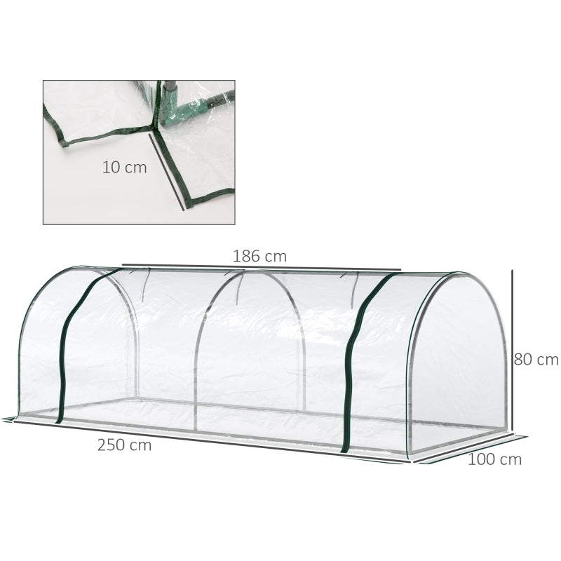 Outsunny Tunnel Greenhouse Green Grow House for Garden Outdoor, Steel Frame, PVC Cover, Transparent, 250 x 100 x 80cm