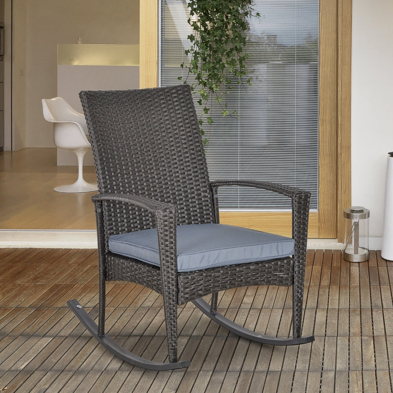 Outsunny PE Rattan Outdoor Garden Rocking Chair w/ Cushion Grey