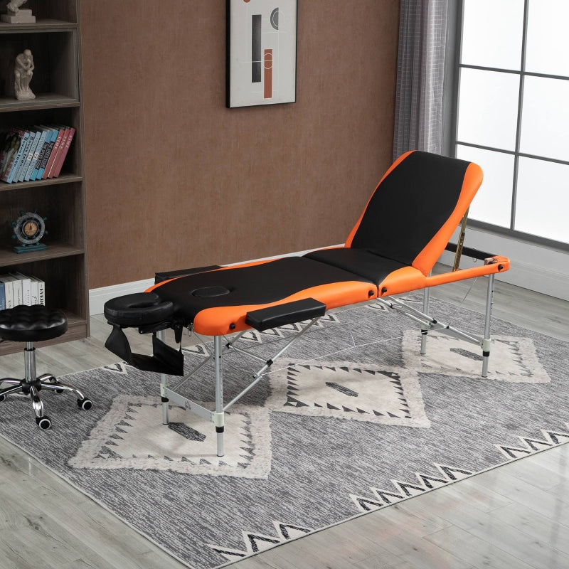 HOMCOM Foldable Massage Table Professional Salon SPA Facial Couch Bed Black and Orange