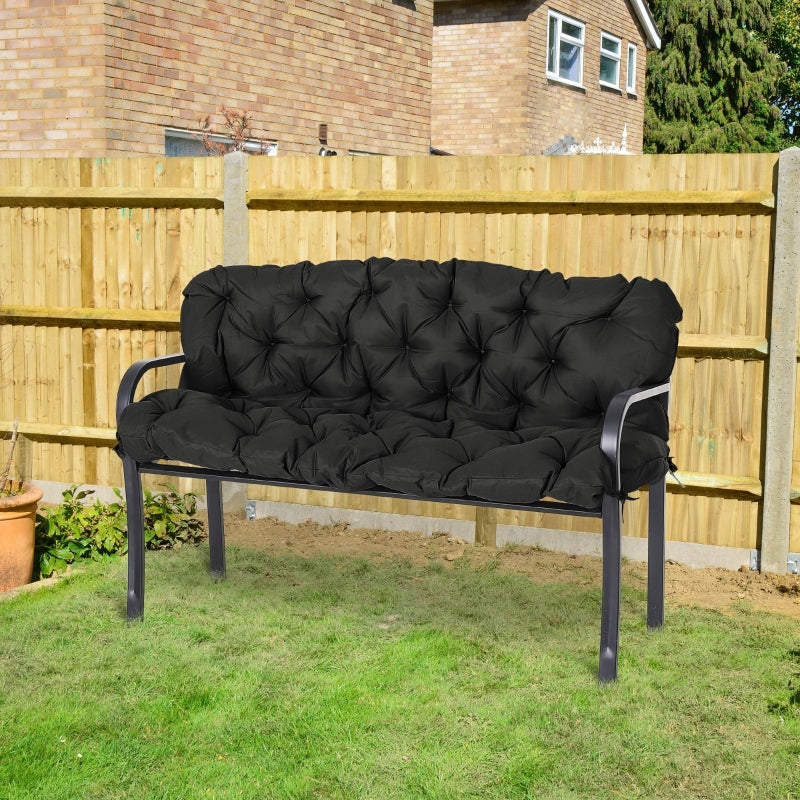 Outsunny 3 Seater Bench Cushion, Garden Chair Cushion with Back and Ties for Indoor and Outdoor Use, 98 x 150 cm, Black