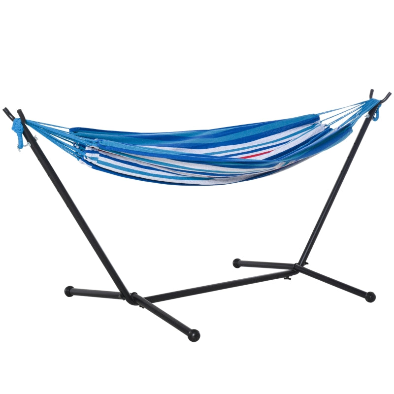 Outsunny 294 x 117cm Hammock with Stand Camping Hammock with Portable Carrying Bag, Adjustable Height, 120kg Load Capacity, White Stripe