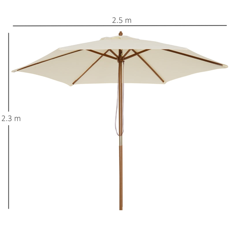 Outsunny 2.5m Wood Wooden Garden Parasol Sun Shade Patio Outdoor Umbrella Canopy New(Beige)