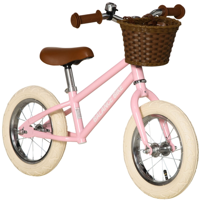 HOMCOM Kids Balance Bikes Toddler No Pedal Training Bicycle for 3-6 Year Old Boys Girls with Adjustable Handlebars Basket Bell, Pink