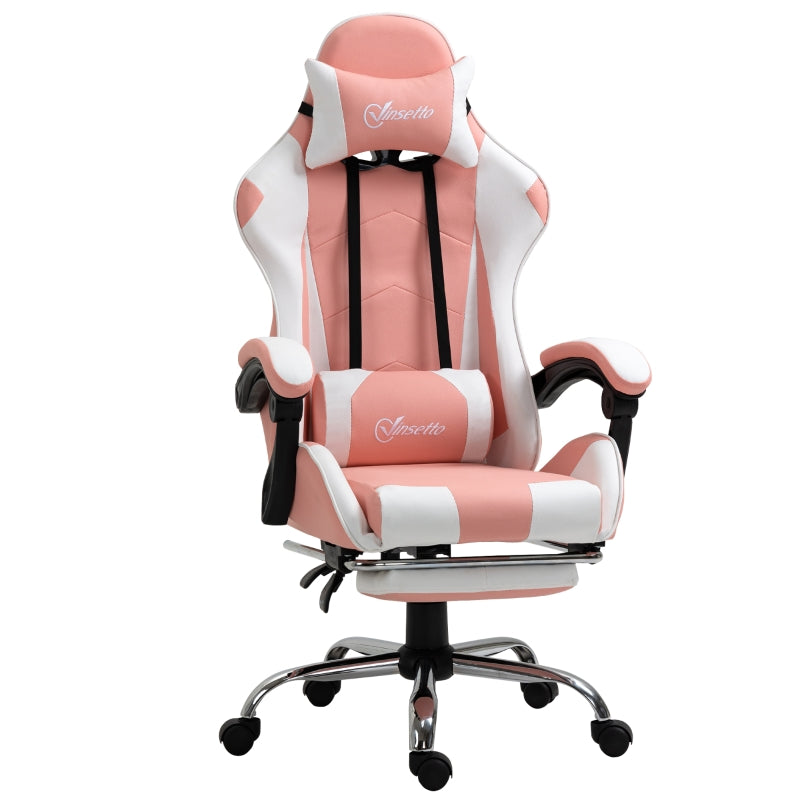 Vinsetto Racing Gaming Chair with Lumbar Support, Head Pillow, Swivel Wheels, High Back Recliner Gamer Desk Chair for Home Office, Pink