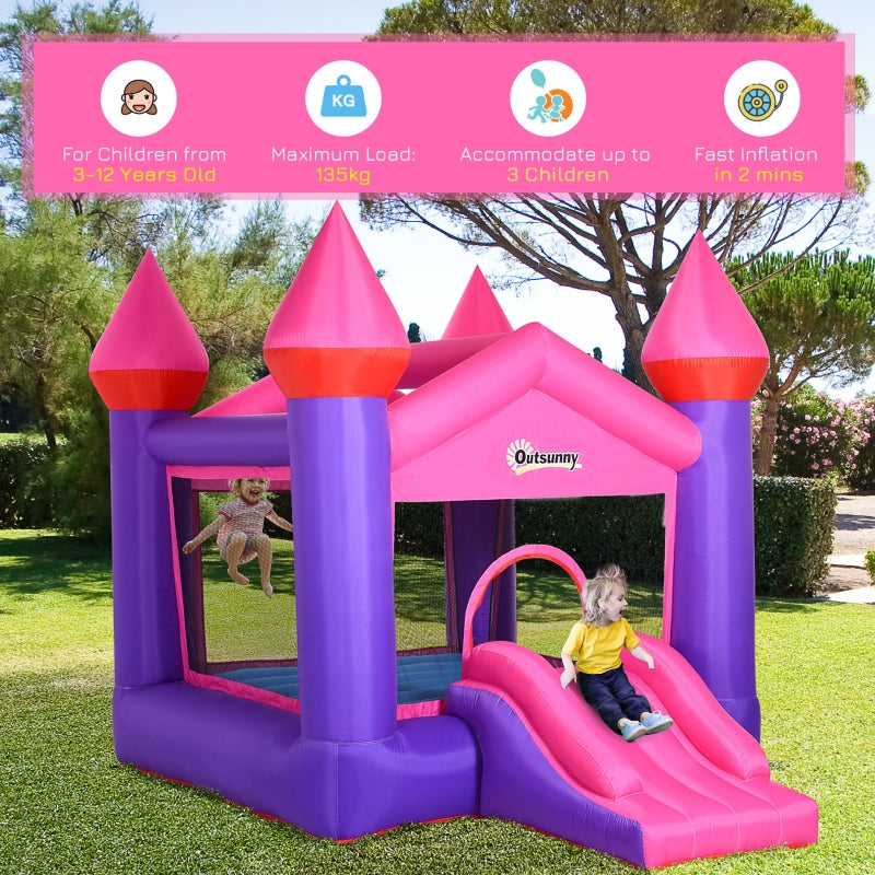 Outsunny Kids Bounce Castle House Inflatable Trampoline Slide 2 in 1 with Inflator for Kids Age 3-12 Multi-color 3.5 x 2.5 x 2.7m