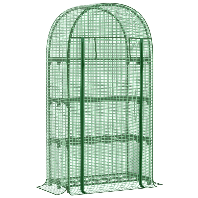 Outsunny 80x49x160cm Mini Greenhouse for Outdoor, Portable Gardening Plant with Storage Shelf, Roll-Up Zippered Door, Metal Frame and PE Cover, Green