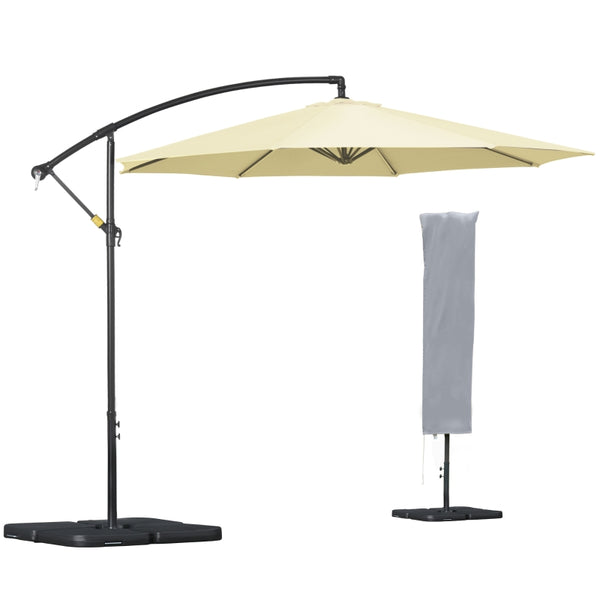 Outsunny 3(m) Garden Banana Parasol Cantilever Umbrella with Crank Handle, Cross Base, Weights and Cover for Outdoor, Hanging Sun Shade, Beige