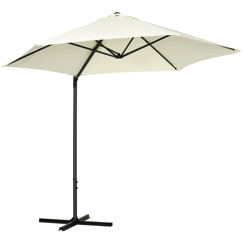 Outsunny 2.5M Garden Cantilever Parasol with 360° Rotation, Offset Roma Patio Umbrella Hanging Sun Shade Canopy Shelter with Cross Base, Beige