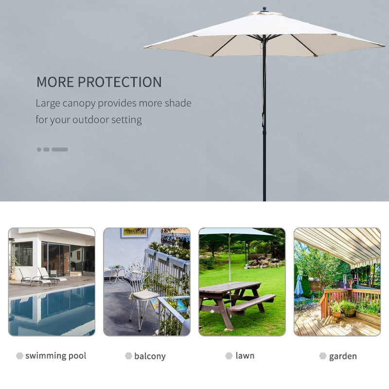 Outsunny 2.8m Garden Parasol Umbrella, Round Outdoor Market Table Umbrella, Parasol Patio Umbrella, 6 Ribs Manual Push, Sun Shade Canopy, Off-White