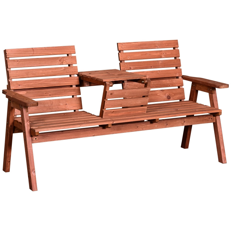 Outsunny Garden Wooden Convertible 2-3 Seater Bench or Companion Chair Loveseat Patio Partner Bench with Middle Table