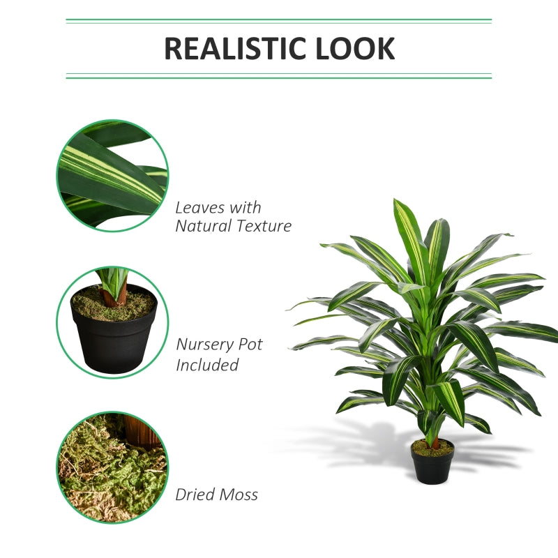 Outsunny 110cm/3.6FT Artificial Dracaena Tree Decorative Plant 40 Leaves with Nursery Pot, Fake Tropical Tree for Indoor Outdoor Décor