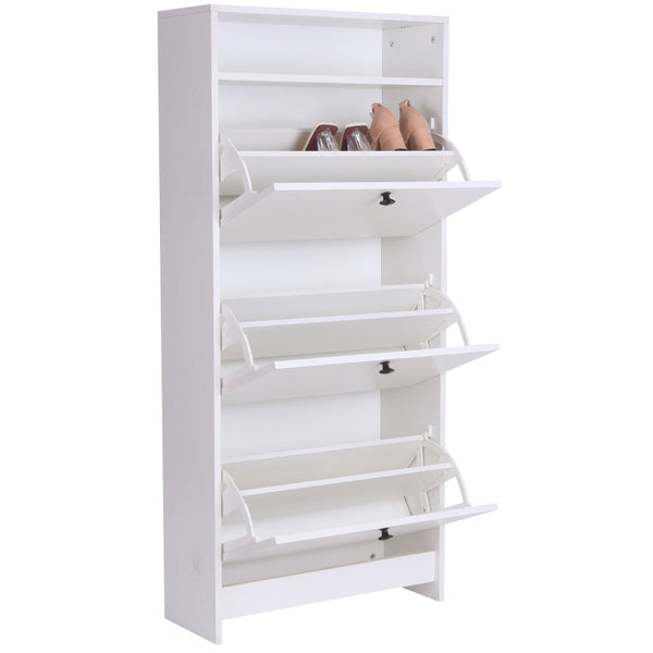 HOMCOM Shoe Storage Cabinet With 3 Drawers, Chipboard-White