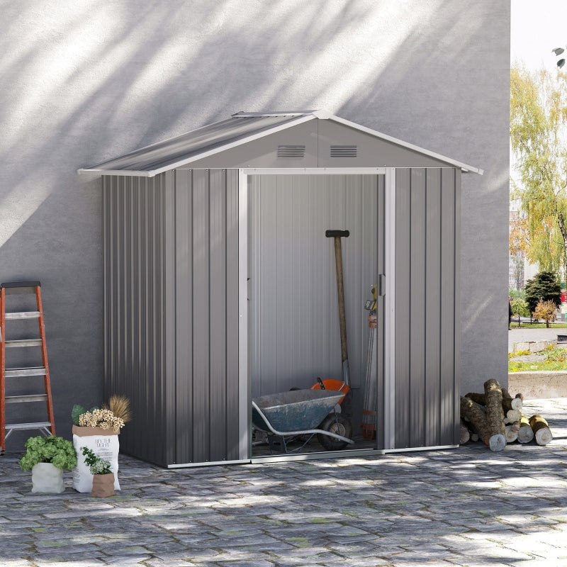 Outsunny 6.5ft x 3.5ft Metal Garden Storage Shed for Outdoor Tool Storage with Double Sliding Doors and 4 Vents, Grey