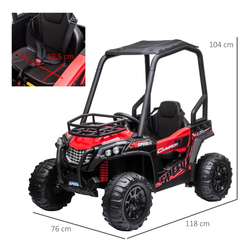 HOMCOM 12V Battery-powered Kids Electric Ride On Car Off-road UTV Toy 3-6 km/h with High Roof Parental Remote Control Lights MP3 Suspension Wheels Red