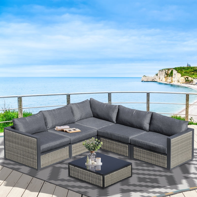 Outsunny 5-Seater Garden PE Rattan Sofa Sofa Set w/ Coffee Table and Padded Cushion, Grey