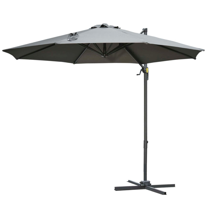 Outsunny 3(m) Patio Offset Parasol Roma Umbrella Cantilever Hanging Sun Shade Canopy Shelter 360° Rotation with Cross Base - Dark Grey