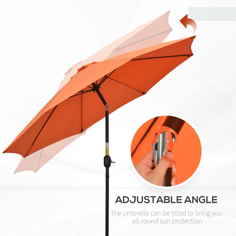 Outsunny 2.6M Patio Parasol Sun Umbrella, Tilt Shade Shelter Canopy with Crank 8 Ribs Aluminium Frame, Orange