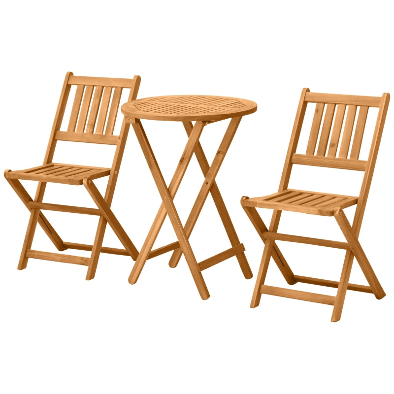 Outsunny 3 Piece Folding Bistro Set, Wooden Garden Table and Chairs for Outdoor, Patio, Yard, Porch, Teak