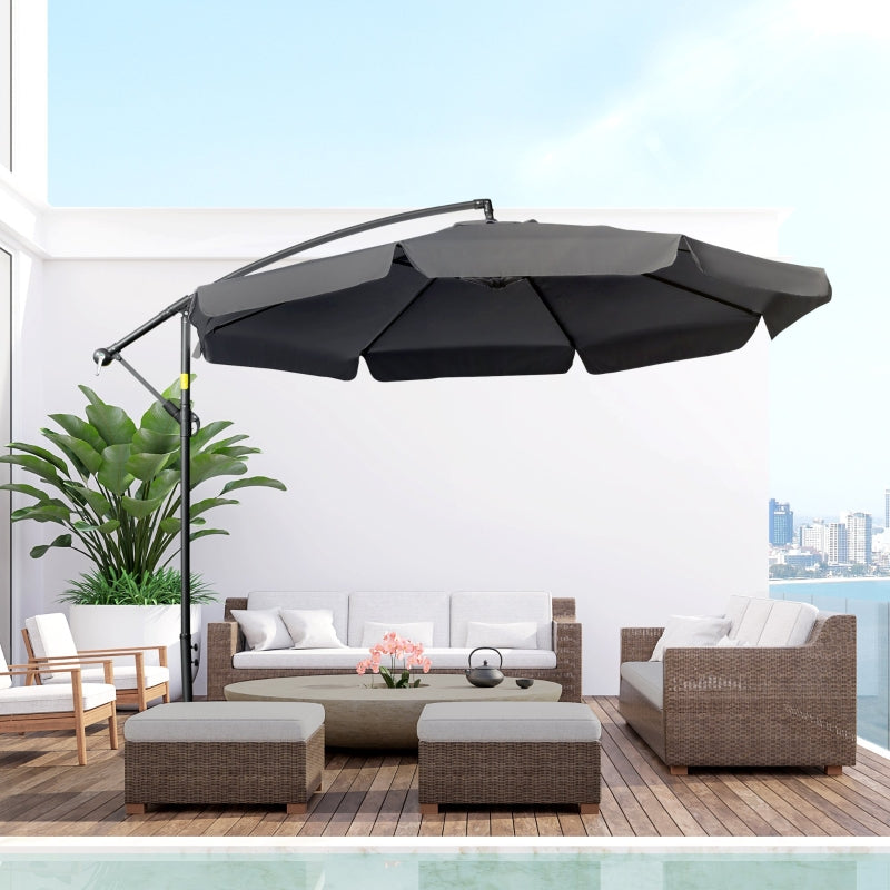 Outsunny 2.7m Banana Parasol Cantilever Umbrella with Crank Handle and Cross Base for Outdoor, Hanging Sun Shade, Black