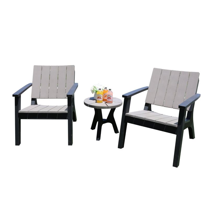 Outsunny 3 Piece Patio Bistro Set Outdoor Garden Furniture Set with 1 Round Table and 2 Armchairs, PP, Grey