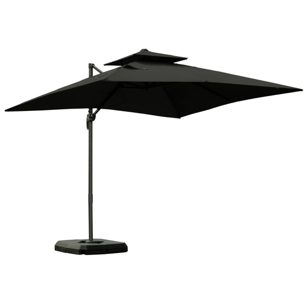 Outsunny 3 x 3(m) Garden Cantilever Roma Parasol with Crank and Tilt, Square Overhanging Patio Umbrella with 360° Rotation, Sun Shade Canopy with Base