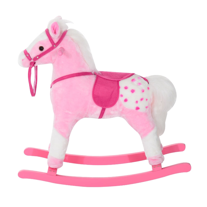 HOMCOM Childrens Plush Rocking Horse with Sound-Pink