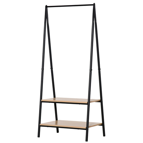 HOMCOM Clothes Rail, Freestanding Metal Clothes Rack with 2 Tier Storage Shelves for Bedroom and Entryway, 64 x 42.5 x 149 cm, Black Frame