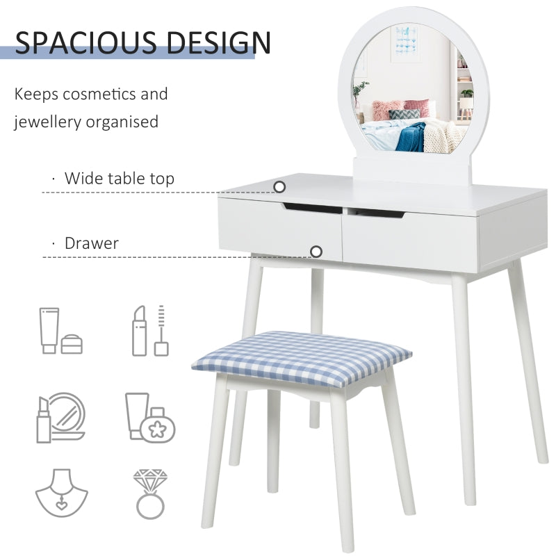 HOMCOM Dressing Table & Stool Set w/ Drawers Mirror Modern Elegant Vanity Makeup Padded Seat Home Bedroom Beauty Furniture White