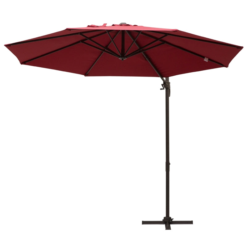 Outsunny 3m Cantilever Aluminium Frame 360 Rotation Hanging Parasol w/ Cross Base Wine Red