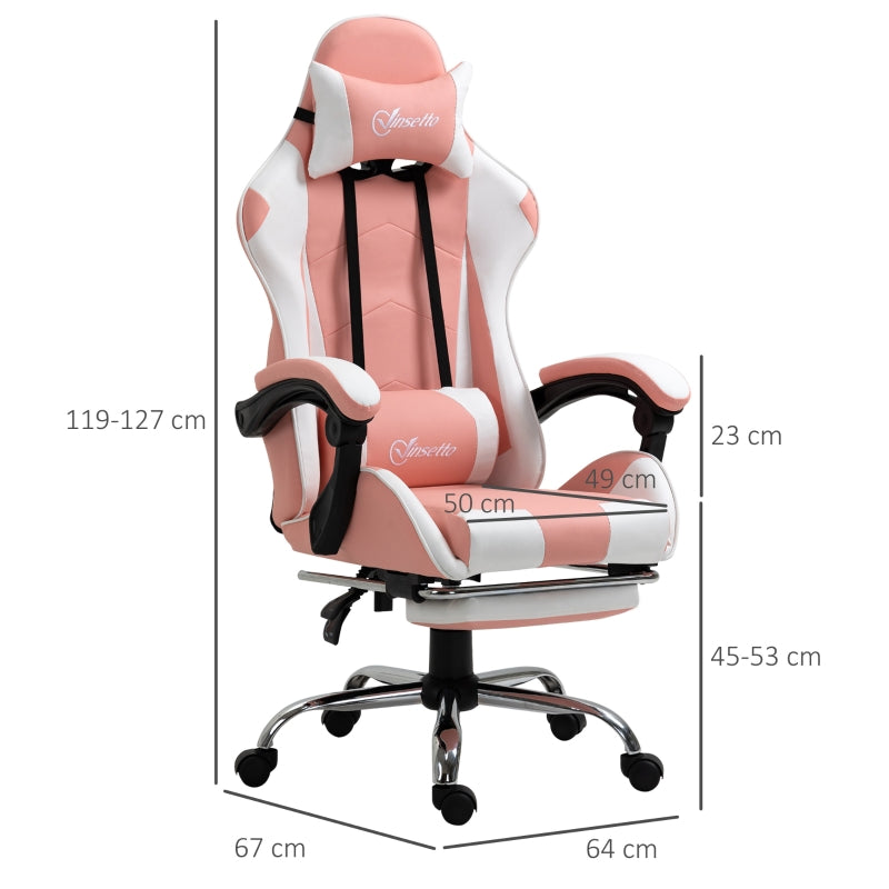 Vinsetto Racing Gaming Chair with Lumbar Support, Head Pillow, Swivel Wheels, High Back Recliner Gamer Desk Chair for Home Office, Pink