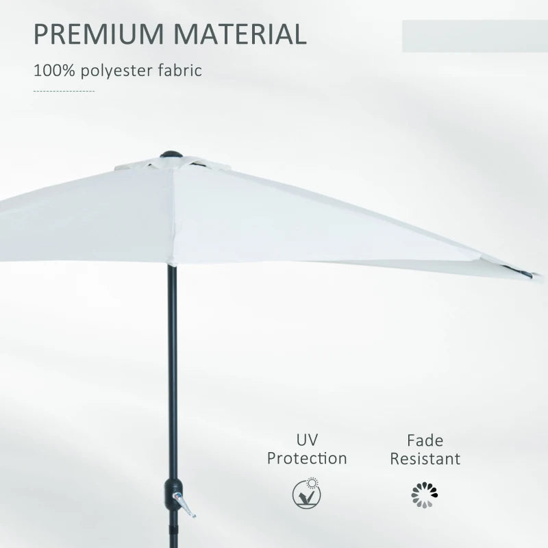 Outsunny 3 m Half Round Umbrella Parasol-White