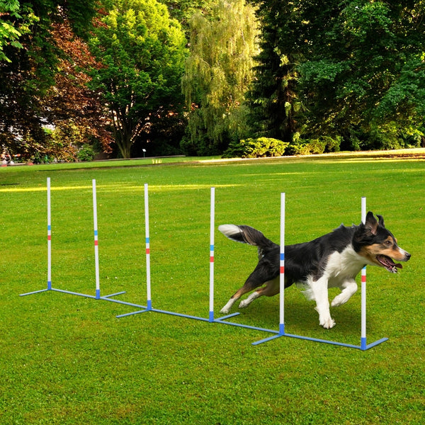 PawHut Adjustable Dog Agility Training Fun Obstacle Course Set with Weaves Poles and Storage Bag for Backyard or Park