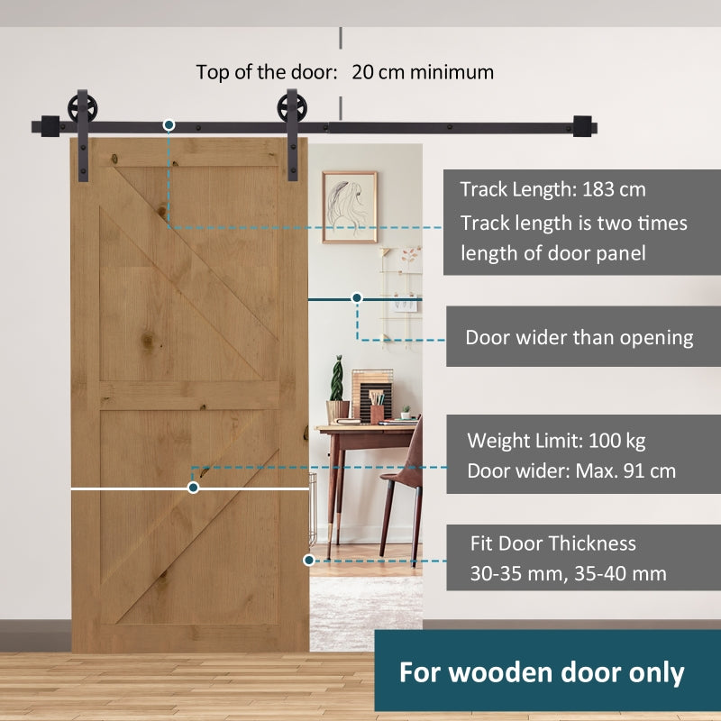 HOMCOM Modern Sliding Barn Door Closet Hardware Track Kit Track System Unit for Single Wooden Door 6FT/1830mm