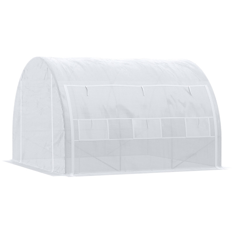 Outsunny 3 x 3 x 2 m Polytunnel Greenhouse, Walk in Pollytunnel Tent with Steel Frame, Reinforced Cover Zippered Door 6 Windows for Garden White