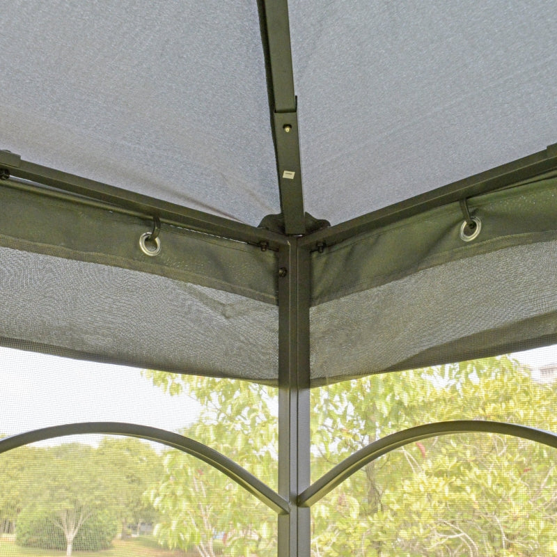 Outsunny 3(M)x3(M) Garden Gazebo Double Top Outdoor Canopy Patio Event Party Wedding Tent Backyard Sun Shade with Mesh Curtain - Grey