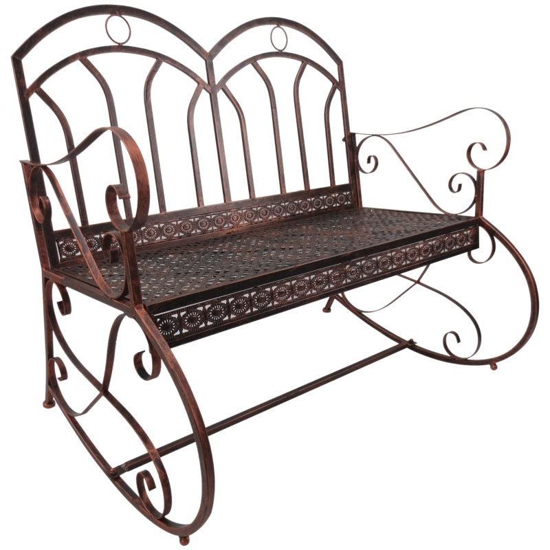 Outsunny 2 Seater Metal Garden Park Bench Outdoor Rocking Chair Swing Bench Loving Seat Bronze