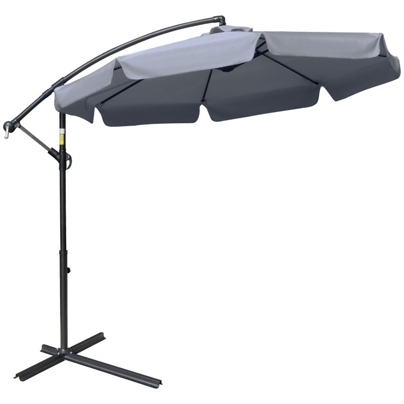 Outsunny 2.7m Banana Parasol Cantilever Umbrella with Crank Handle and Cross Base for Outdoor, Hanging Sun Shade, Dark Grey 