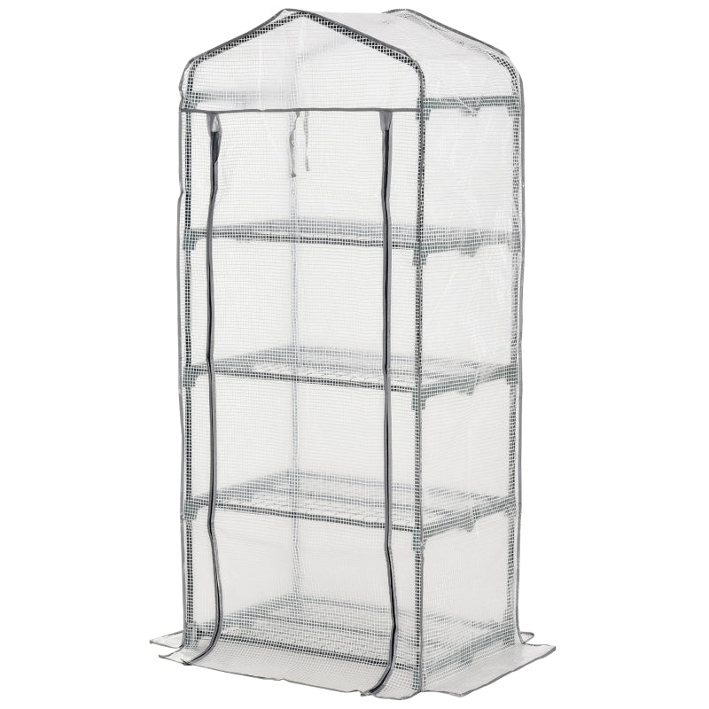 Outsunny 4 Tiers Mini Portable Greenhouse Plant Grow Shed Metal Frame PE Cover 160H x 70L x 50Wcm, White