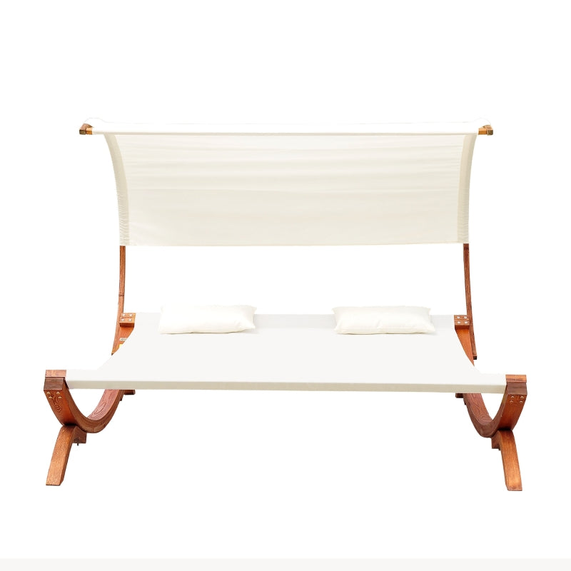 Outsunny Hammock Chaise Day Bed with Canopy Wooden Double Sun Lounger - Cream