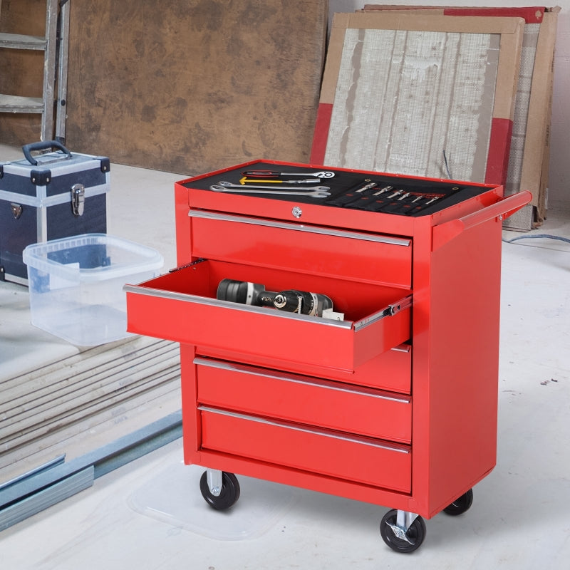 DURHAND 5 Drawer Roller Tool Cabinet Storage Box Workshop Chest Garage Wheeling Trolley w/ Handle - Red