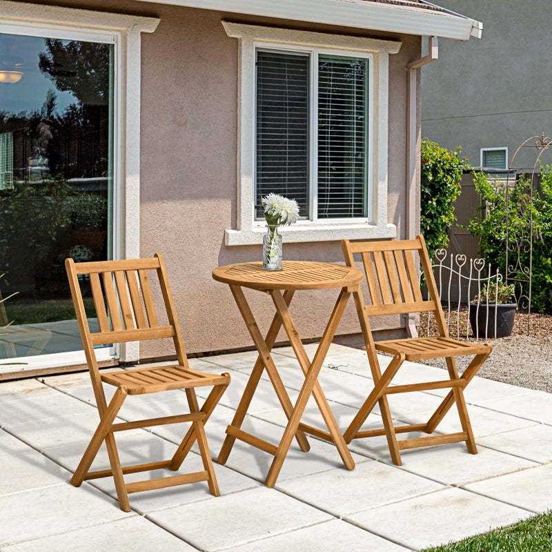 Outsunny 3 Piece Folding Bistro Set, Wooden Garden Table and Chairs for Outdoor, Patio, Yard, Porch, Teak