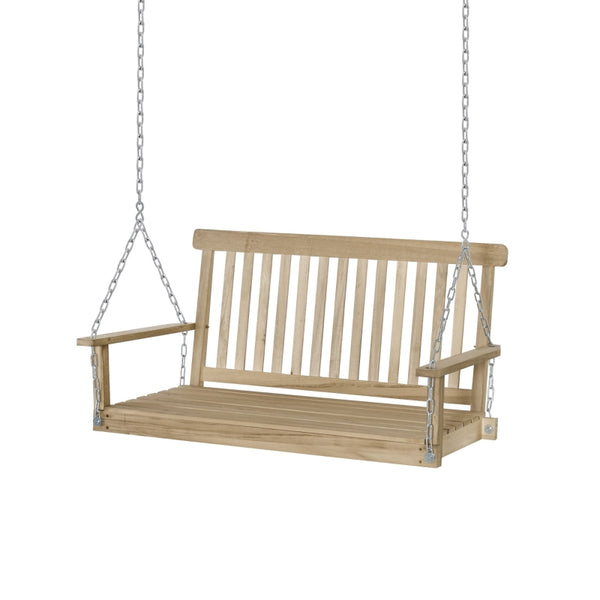 Outsunny Outdoor Outdoor Wooden 2-Seater Poch Swing Chair Hanging Hammock Garden Furniture,Natural Porch Bench Chains