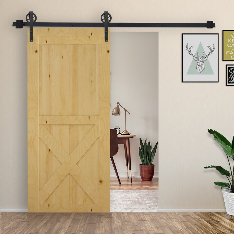 HOMCOM 6.6 FT/ 2000mm Carbon Steel Sliding Barn Door Kits Hardware Closet Set Track System for Single Wooden Door Industrial Wheel Style Roller