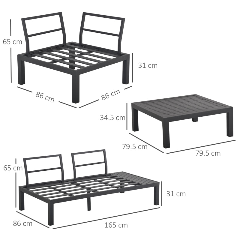 Outsunny 4 Pieces L-shape Garden Sofa Set with Padded Cushions Sofa Side Table Outdoor Furniture w/ Coffee Table for Patio Backyard Grey